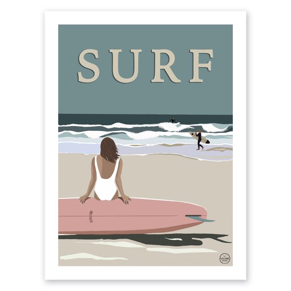 Affiche SURF illustration bord de mer quiberon bretagne carnac france surfeur poster photo décoration murale